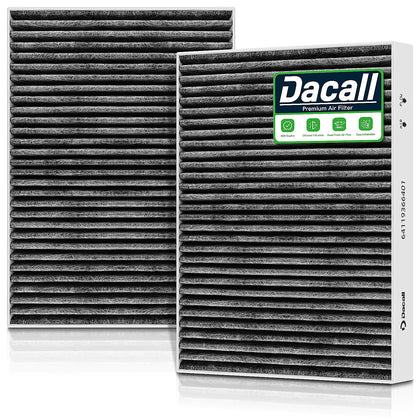 Dacall front packaging showing cabin filter set and fit benefits