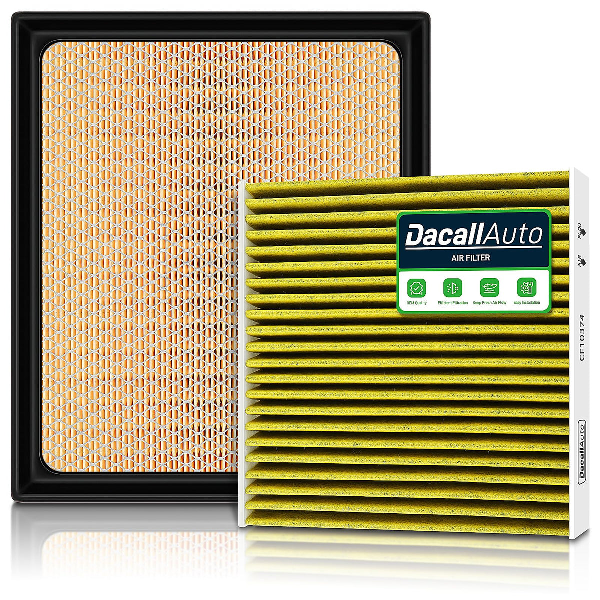 Dacall front packaging showing both cabin and engine filters, convenient combo