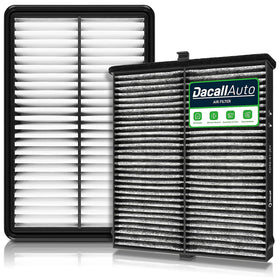 Dacall front packaging showing cabin and engine filter combo, clear value