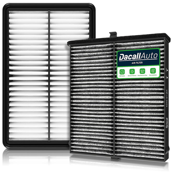 Dacall front packaging showing cabin and engine filter combo, clear value