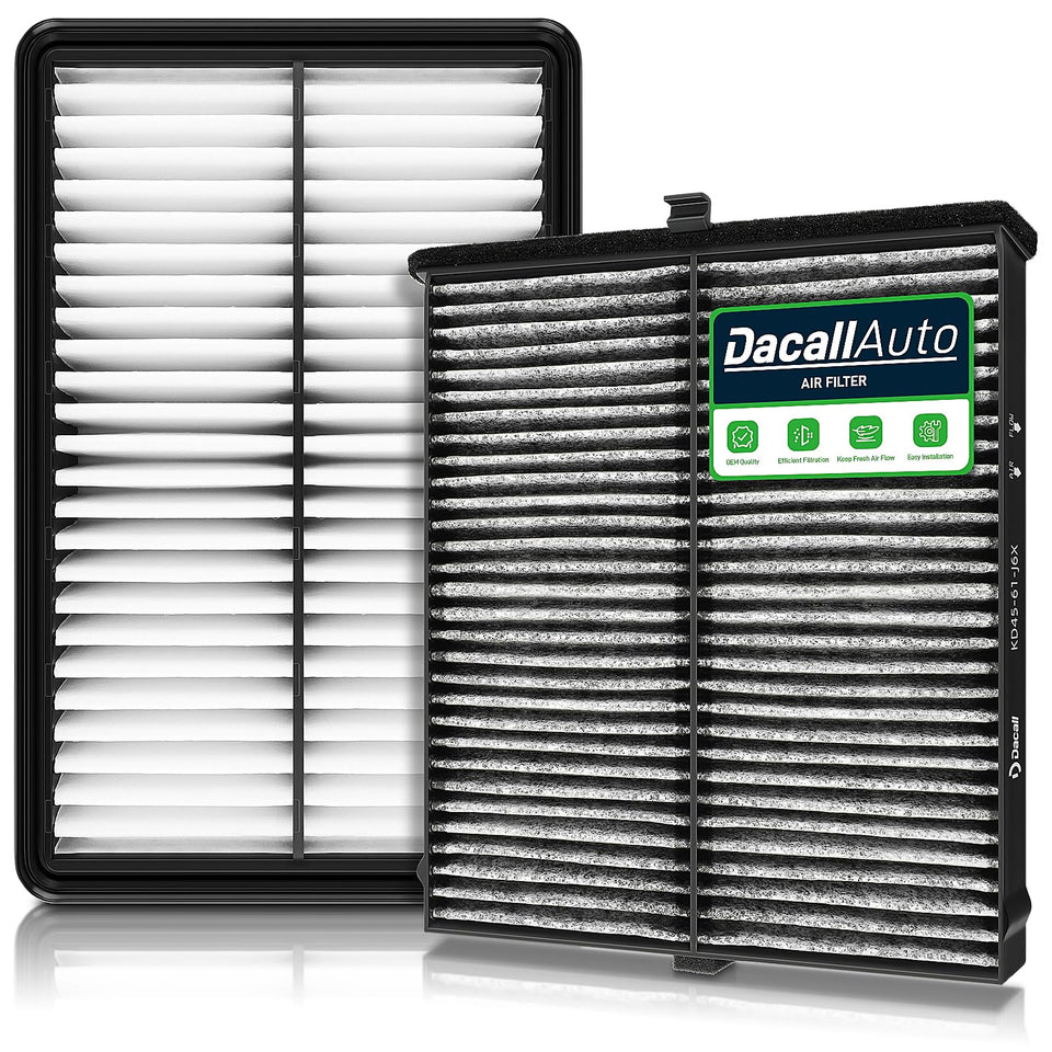 Dacall front packaging showing cabin and engine filter combo, clear value
