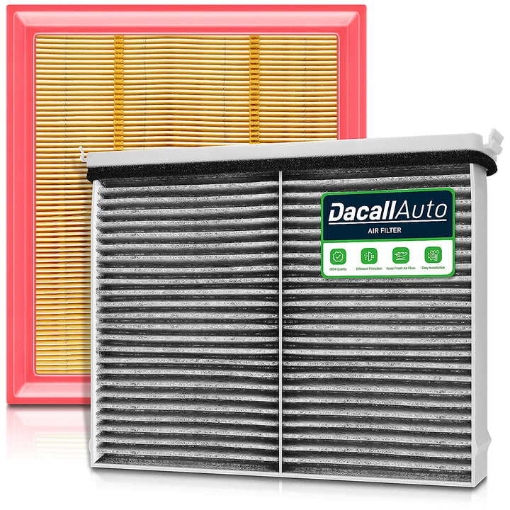 Dacall front packaging showing cabin and engine filters with clear benefits