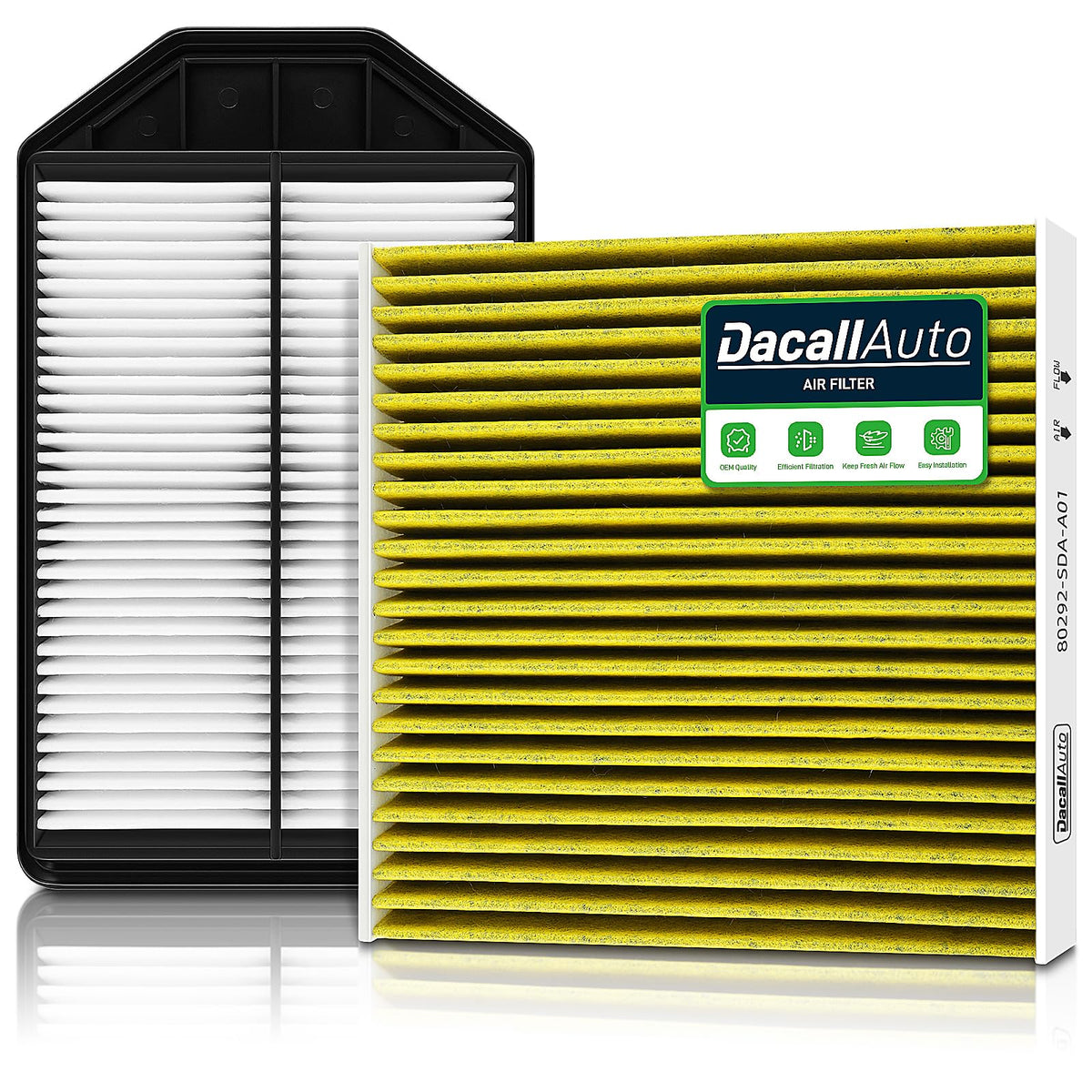 Dacall front packaging showing filter set and OEM-fit assurance