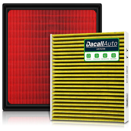 Dacall front packaging showing engine and cabin filter set and fitment benefits