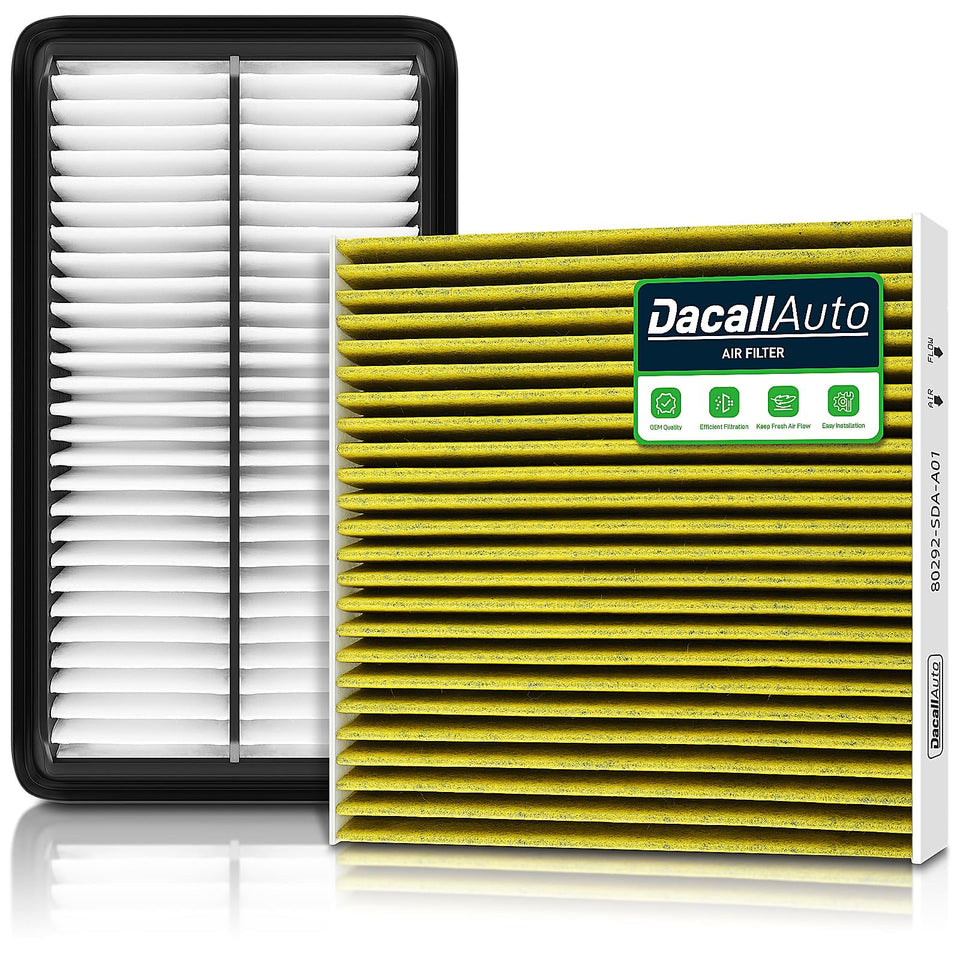 Dacall front packaging showing both engine and cabin filters for quick identification and value