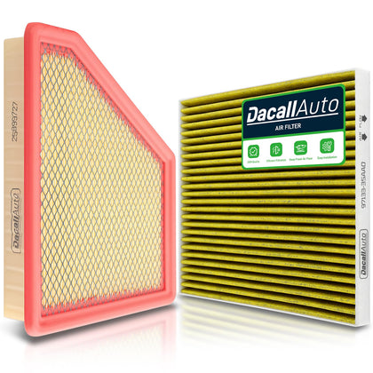 Dacall front-packaging showing both engine and cabin filters for quick fit confirmation