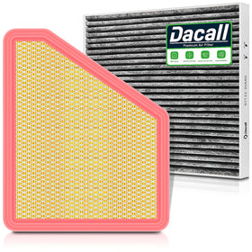 Dacall front packaging showing both cabin and engine filters and clear fit information