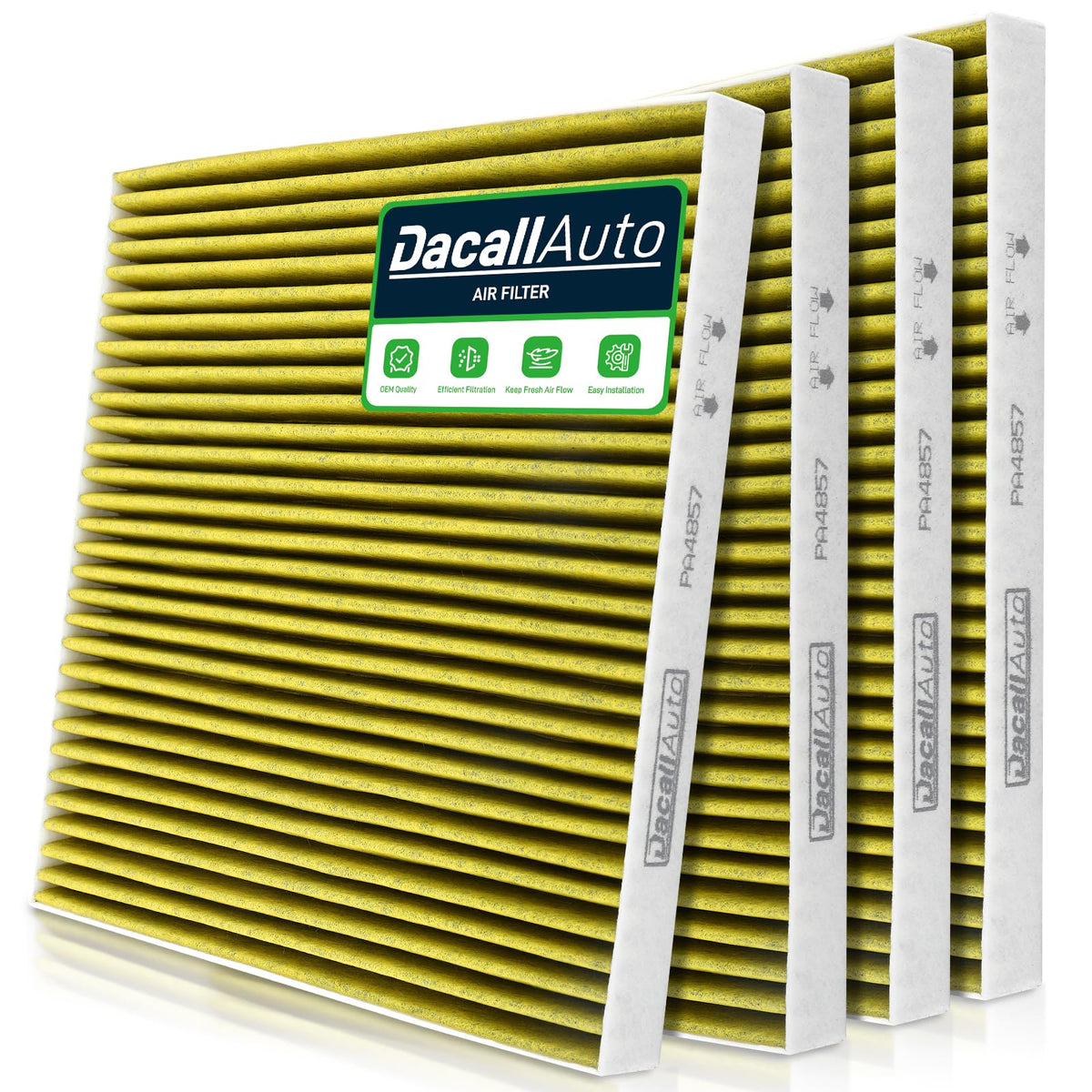 Dacall front packaging showing filter set and model fitment benefiting quick identification