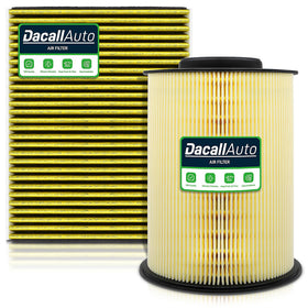 Dacall front packaging showing both engine and cabin filters and clear labeling benefits