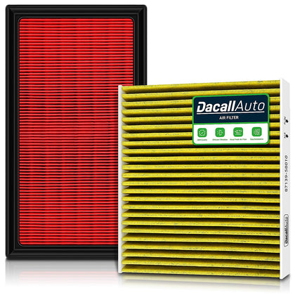 Dacall front packaging showing both cabin and engine filters, clear benefit fast replacement