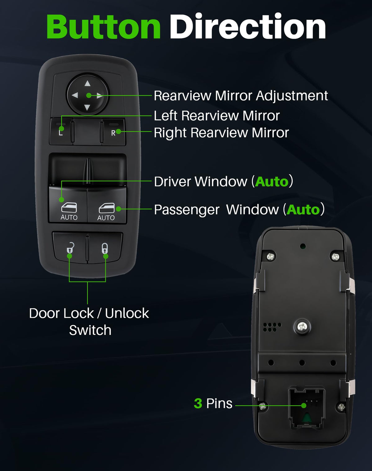 Dacall switch backside with connector pins visible for quick fit verification