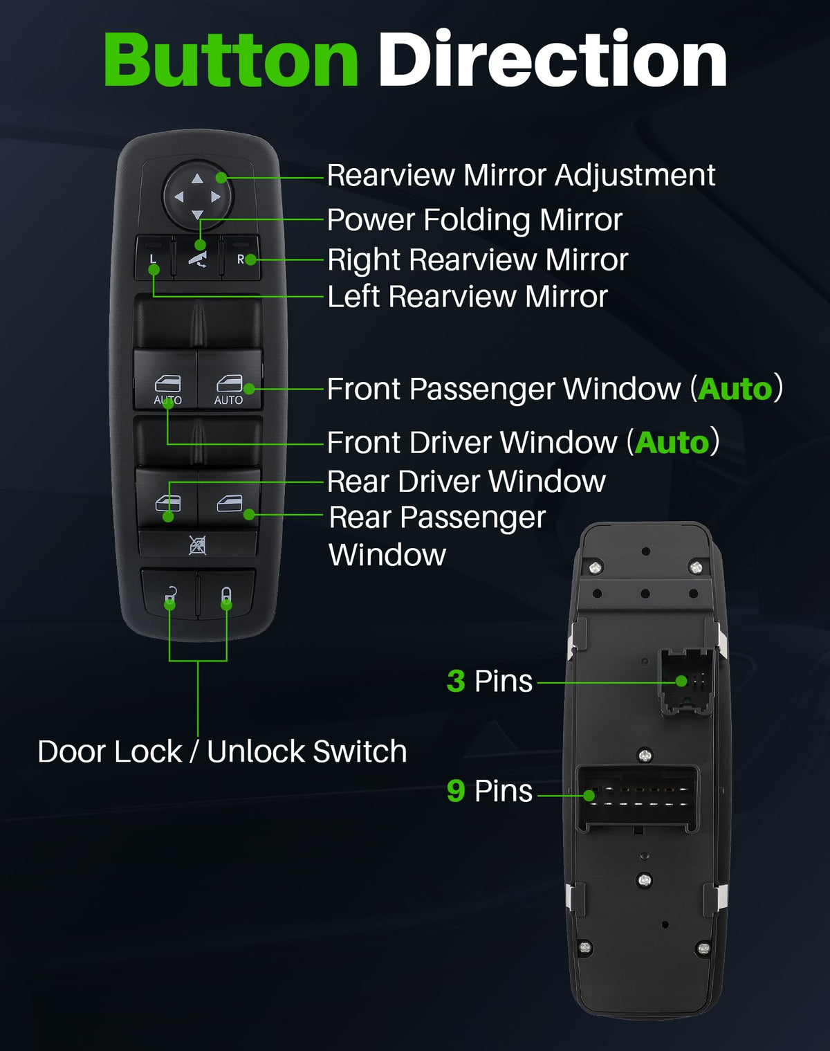 Dacall switch connector pinout view showing matching factory harness and easy plug-in