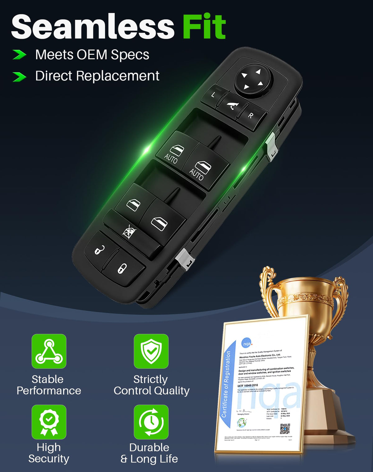 Dacall switch installed in door panel, restores window and mirror functions