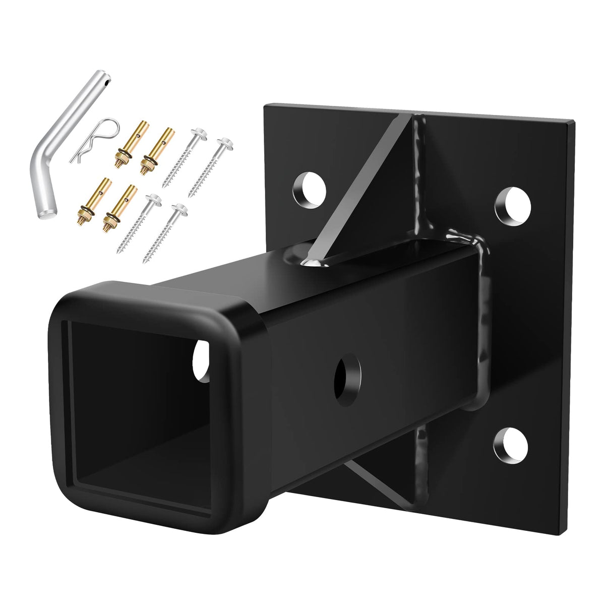 DACK front view of bolt-on receiver plate showing 2" opening and secure fit