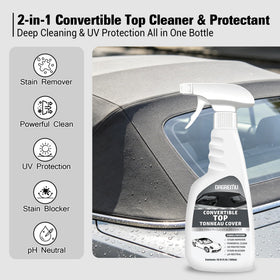 DAGREMU spray-action closeup on fabric top, targeted cleaning with visible lift