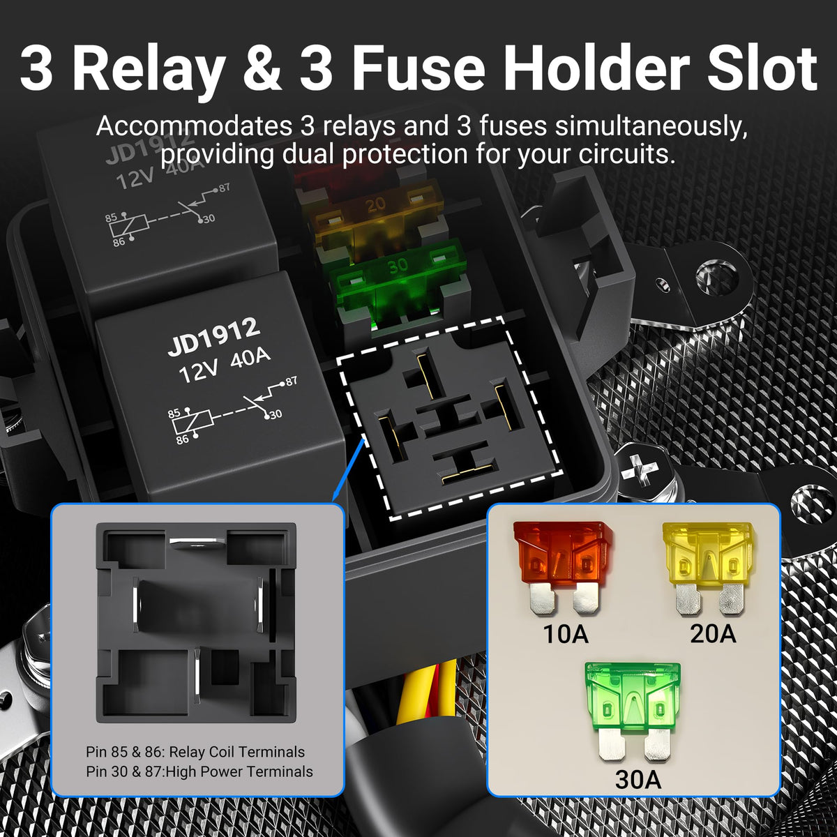 DAIERTEK 4-pin relays and ATC fuses layout for organized circuit protection