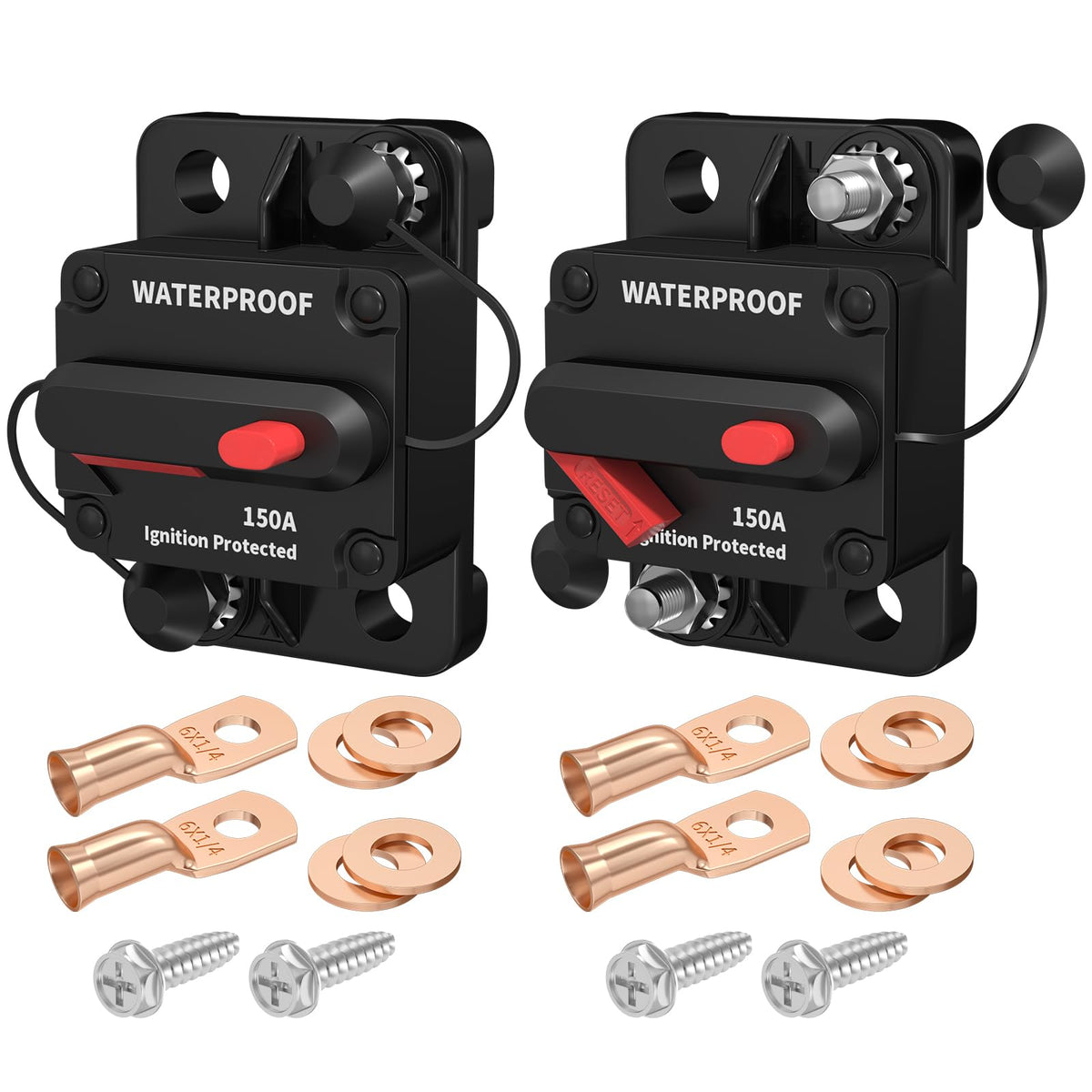 DAIERTEK front view of 150A breaker showing label and terminals for clear identification and safety