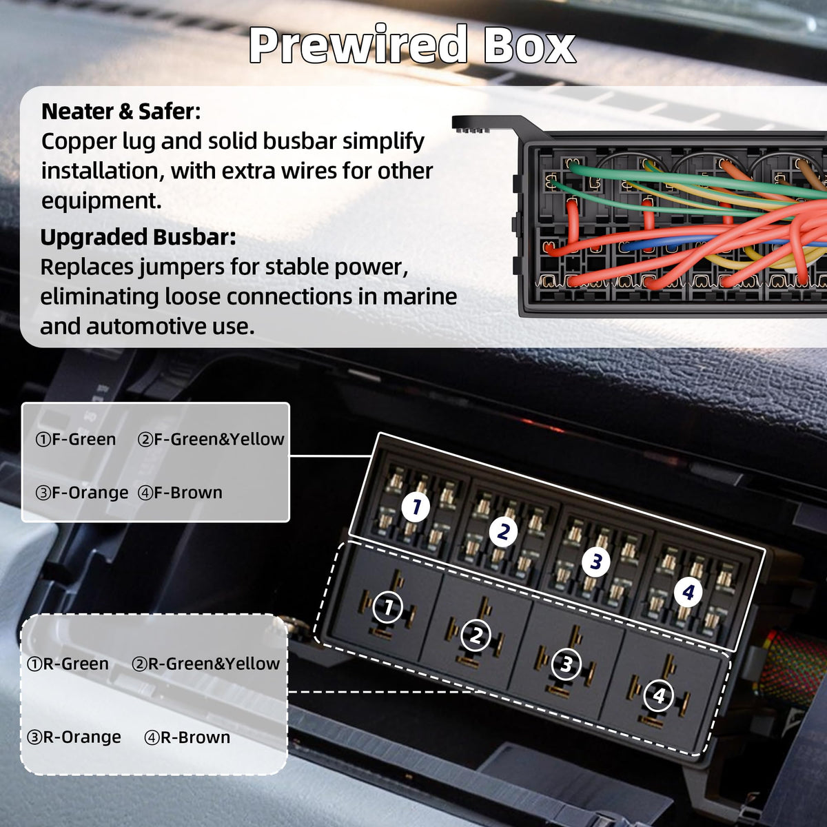 DAIERTEK installed on boat dashboard illustrating marine suitability and tidy wiring