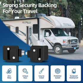 DAIERTEK installed on camper door in travel setting offering improved security on the road