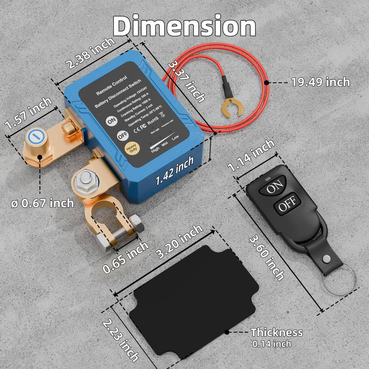 DAIERTEK remote control held with switch to enable convenient off-grid battery isolation
