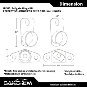 DAKCHEM hinge next to ruler showing dimensions for accurate fit verification and purchase certainty