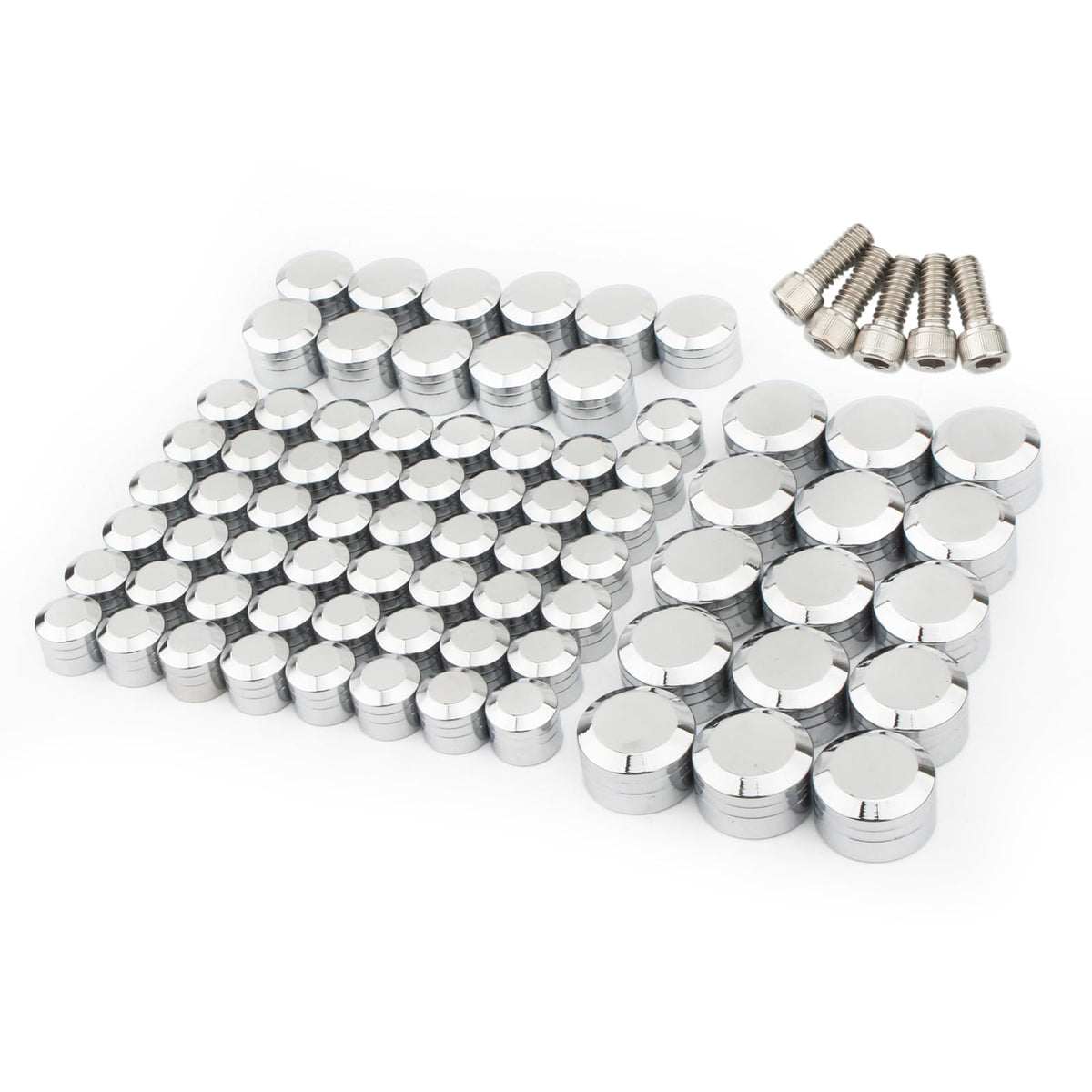 Daklvng chrome bolt covers kit front packaging showcasing contents and polished finish
