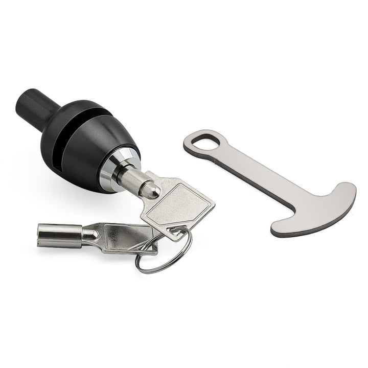 Daklvng front view of handlebar lock shows compact secure design and easy mounting