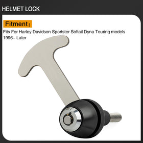 Daklvng lock mounted on Harley handlebar demonstrating secure helmet storage