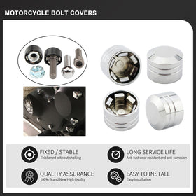 Daklvng bolt covers on a touring motorcycle giving a showroom-quality engine appearance