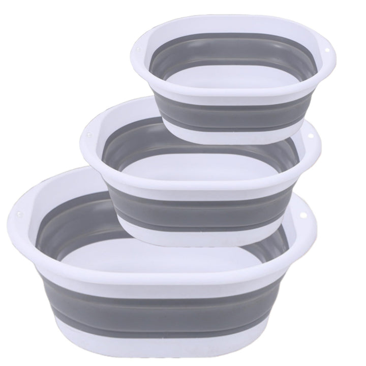 DALAN front view of three-piece foldable washbasin set showing compact design and versatility