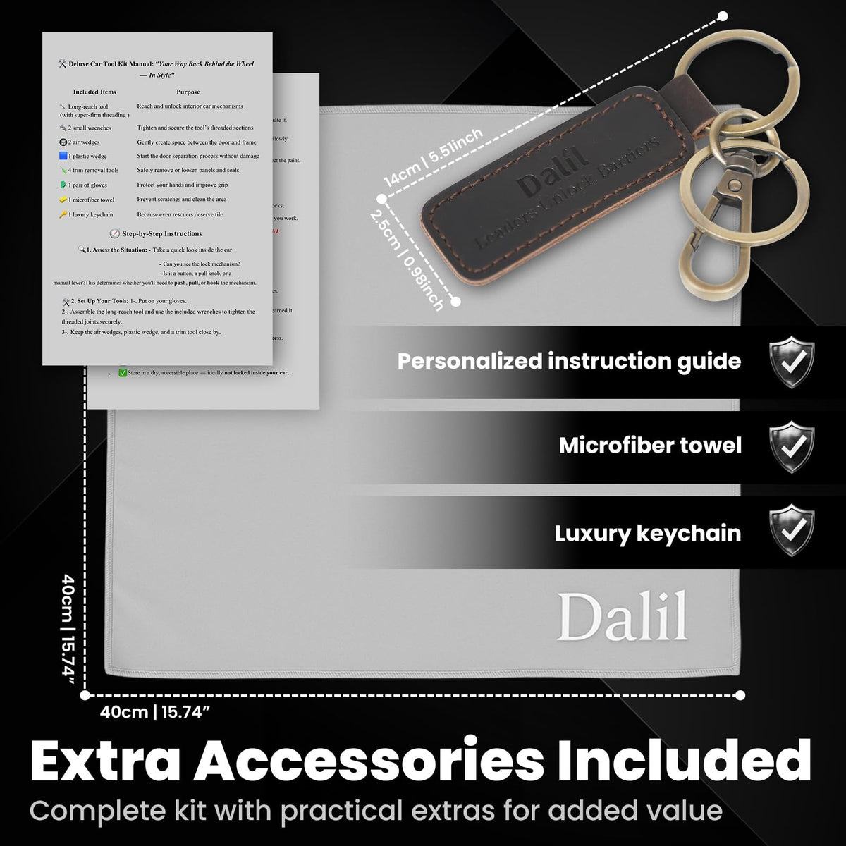 Dalíl tools laid out organized to demonstrate included pieces and easy selection