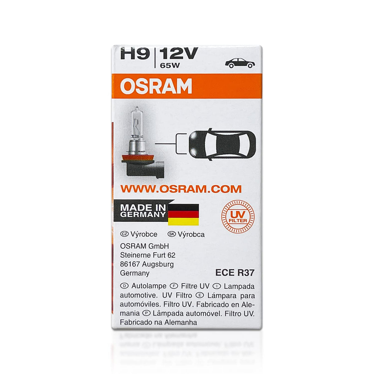 DAMA Automotive Lighting H9 bulbs in a car at night showing practical use