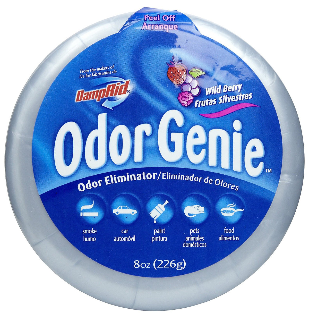 DampRid Odor Genie wild berry front pack showing wrapped unit and benefit