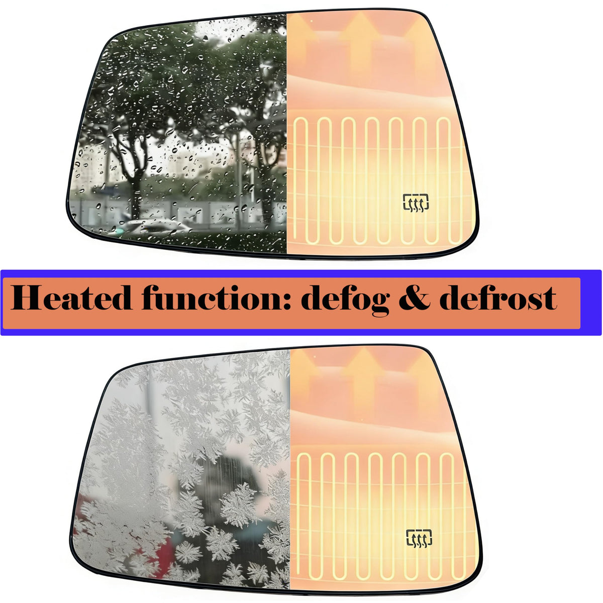 Danbojit mirror close-up of heating element to clear ice and fog benefit
