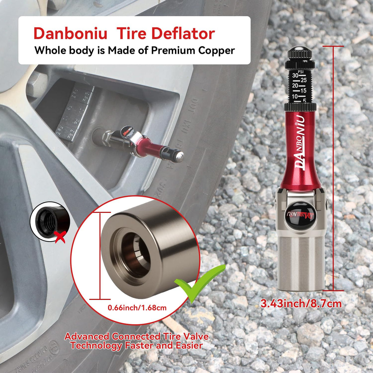 Danboniu close-up of auto-stop dial, clear PSI setting for quick setup benefit