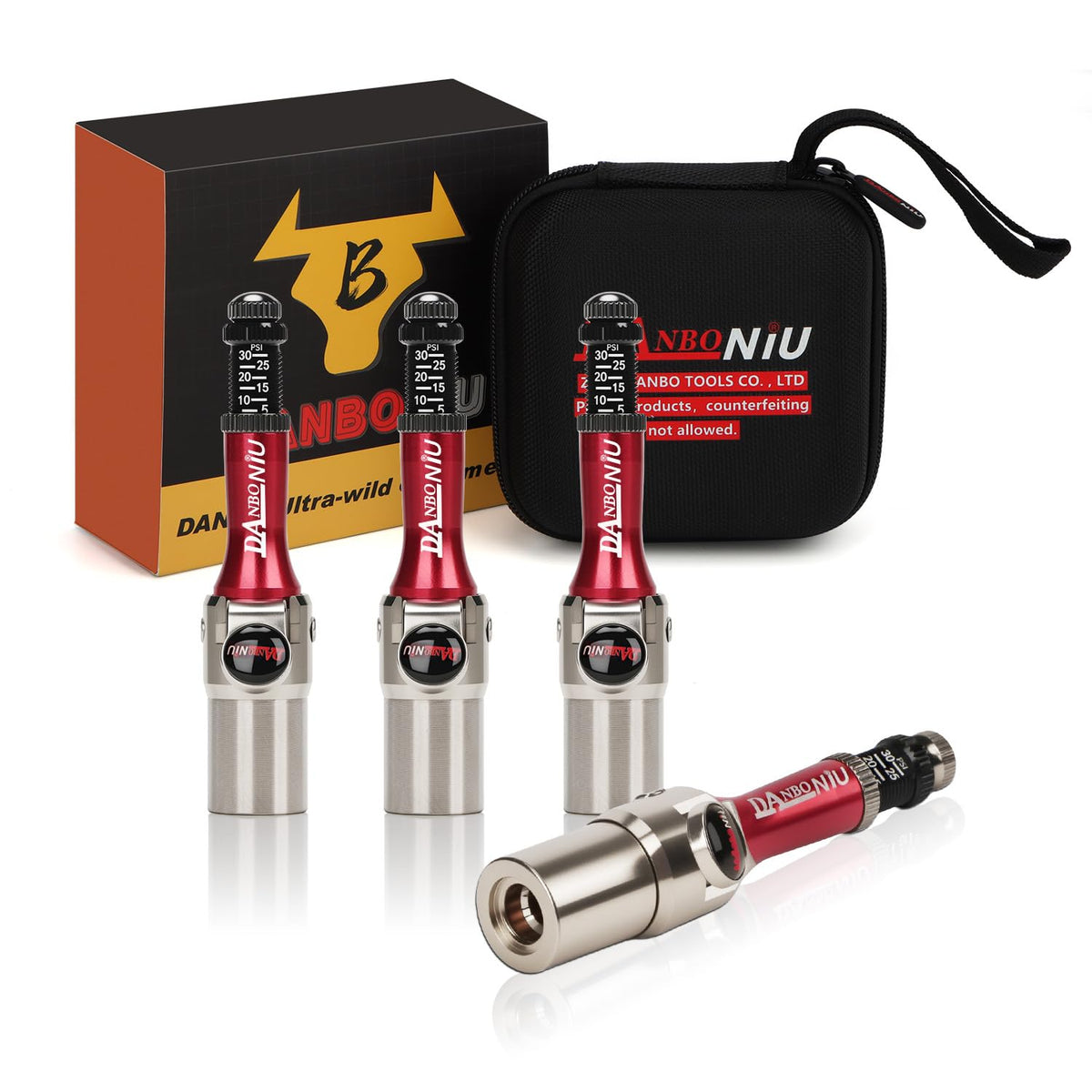 Danboniu front packaging showing four deflator valves and pouch, easy storage benefit