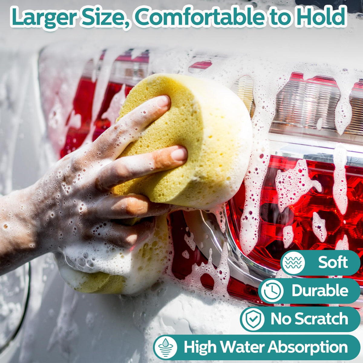 Dandat sponge washing car surface demonstrating safe non-scratch benefit