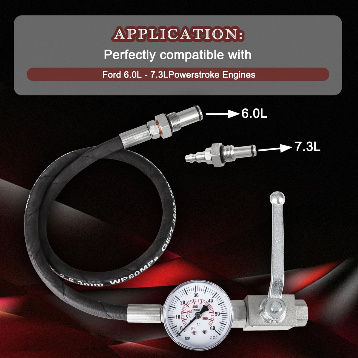 Danhonwin hose and valve close-up highlighting durable hose rated to 5,300 PSI for safe testing