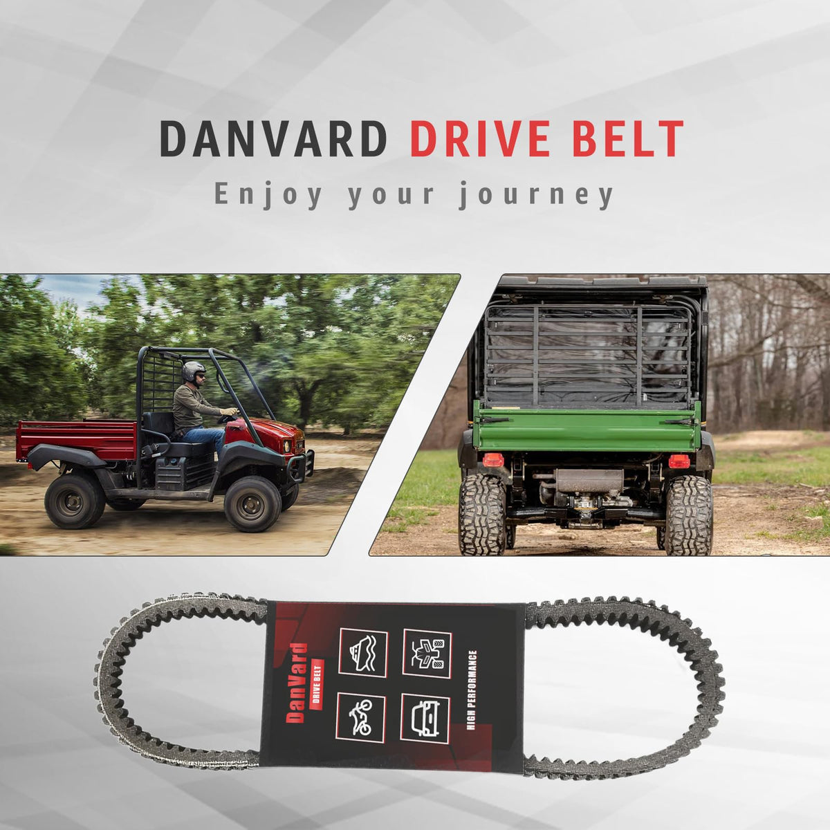 DanVard belt on a utility vehicle in field showing durability and everyday usability