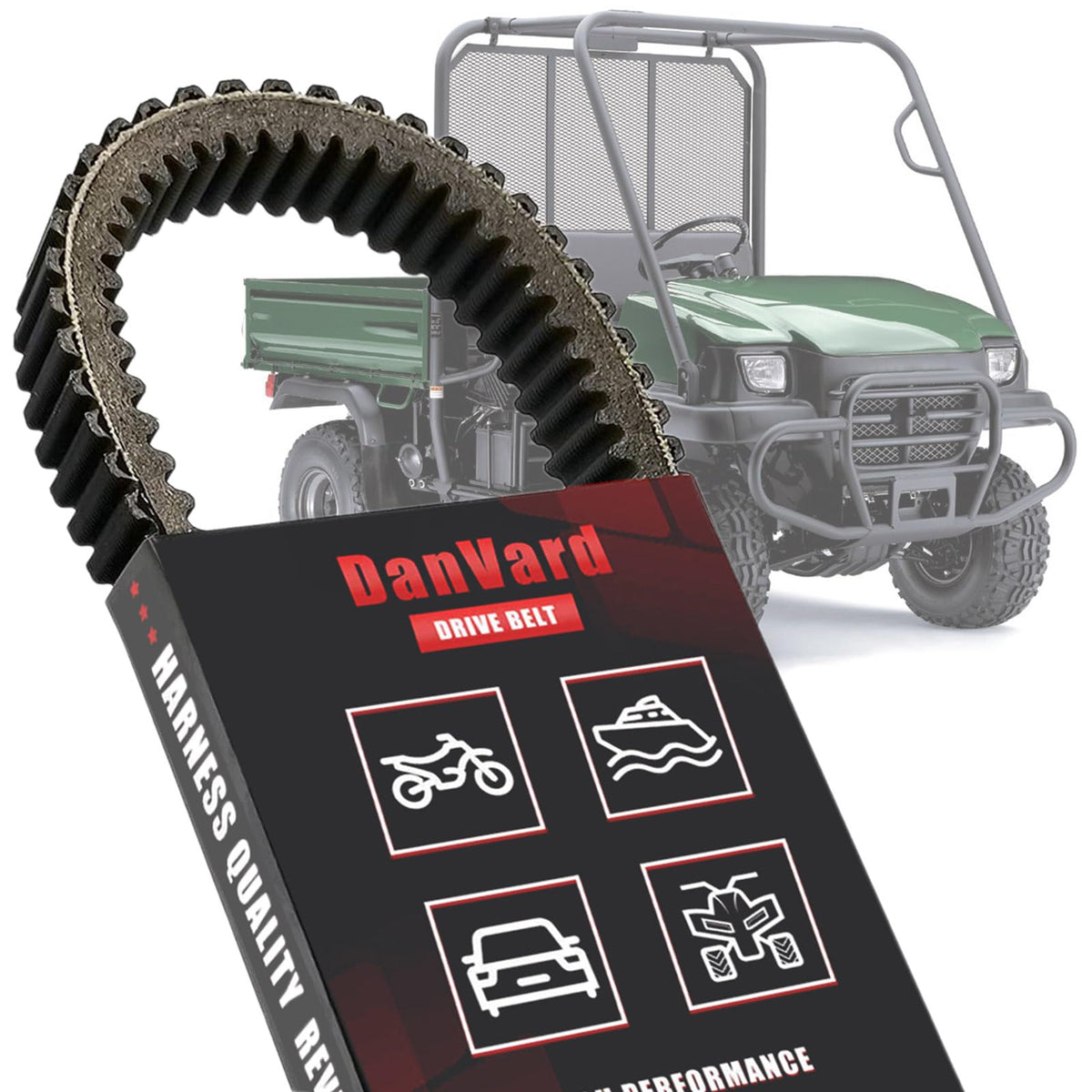 DanVard drive belt front packaging showing fitment and part number benefit reliability