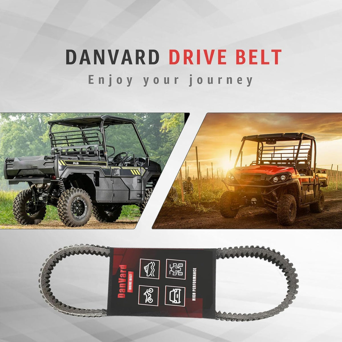 DanVard belt on utility UTV in field showcasing reliable off-road performance