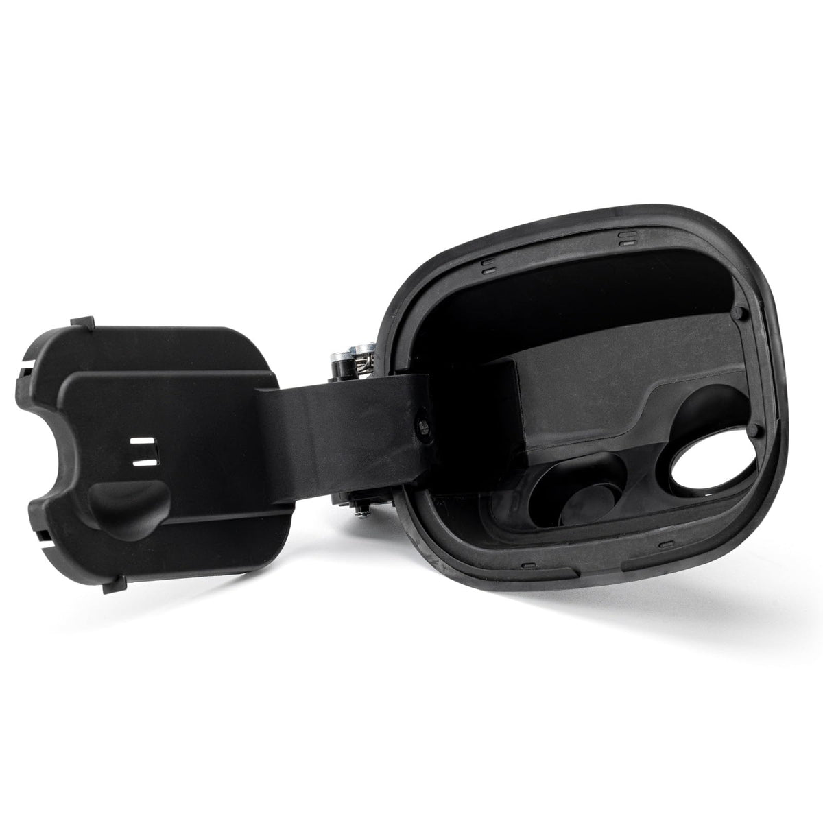 Daposhac front view fuel door housing showing exact OEM fit and tidy finish