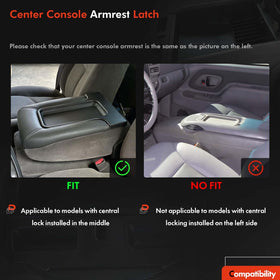 Daposhac latch installed in console restoring secure armrest function