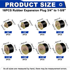 Daptemn plugs size layout with eight sizes visible for quick identification and fit