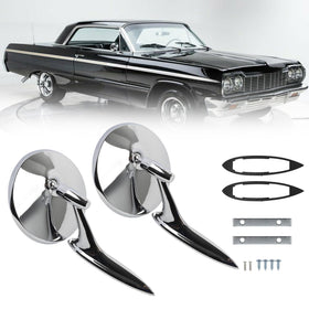 Dasbecan front view of mirror pair showing chrome finish and classic styling benefit