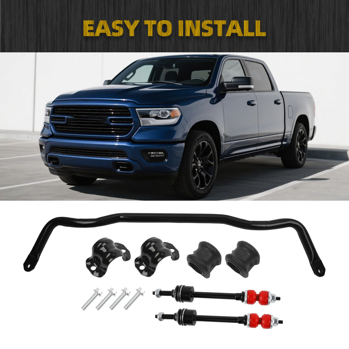 Dasbecan stabilizer bar installed on Ram 1500 front suspension, improving handling feel