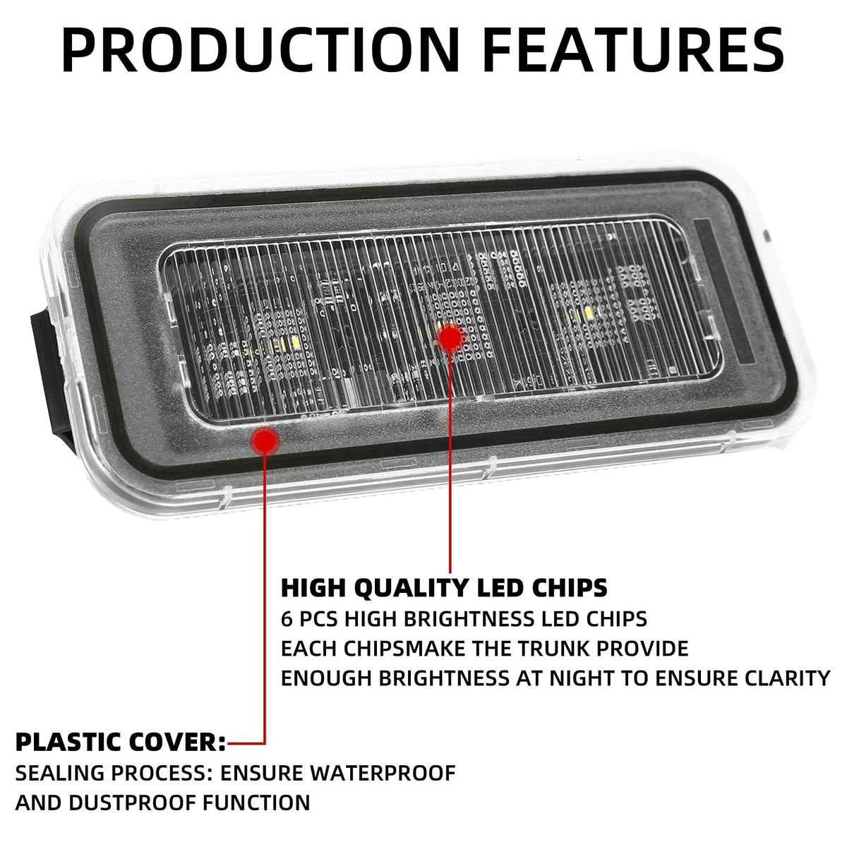 Dasbecan lens texture and weather seal detail protecting LEDs from elements