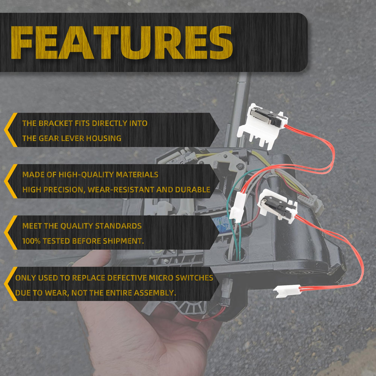 Dasbecan microswitch close-up revealing durable construction and precise fit