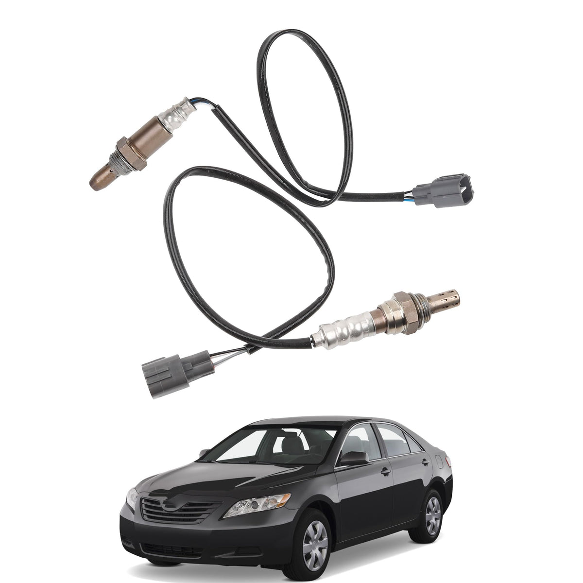 Dasbecan front view of O2 sensor kit showing parts and benefit of complete replacement