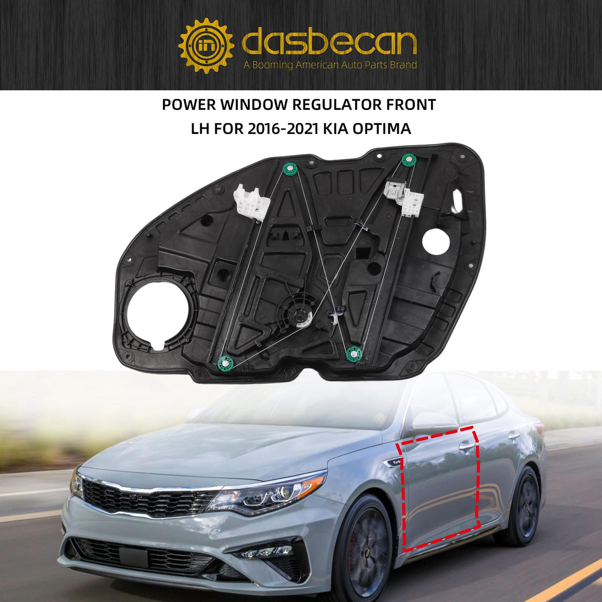 Dasbecan regulator installed in door demonstrating correct in-vehicle fit